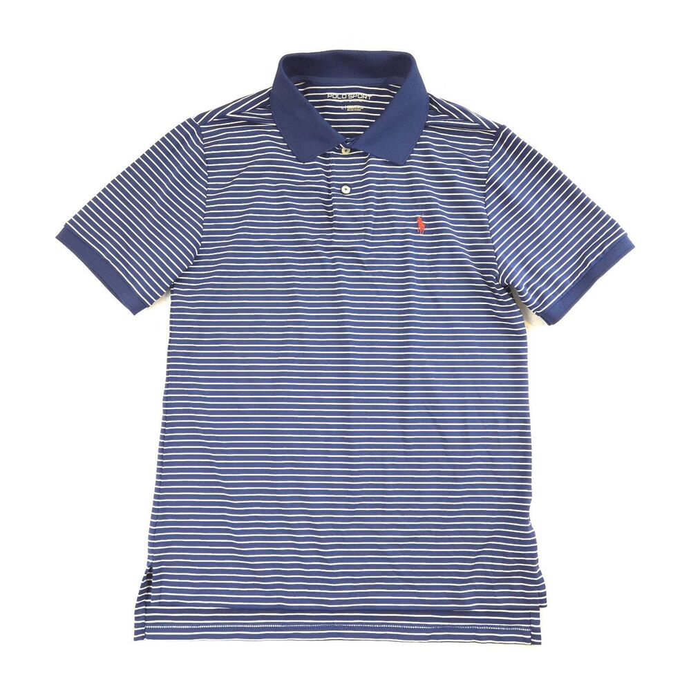 Polo Ralph Lauren Sport Performance Shirt Boys L Blue Striped Golf Pony
